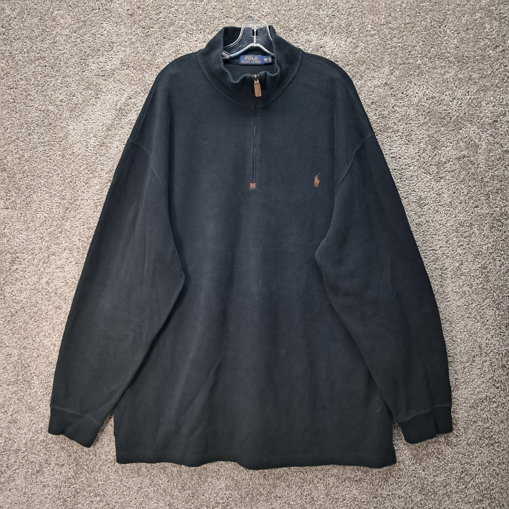 Polo Ralph Lauren Mens 2XLT Tall Black 100% Cotton Quarter Zip Pullover Sweater